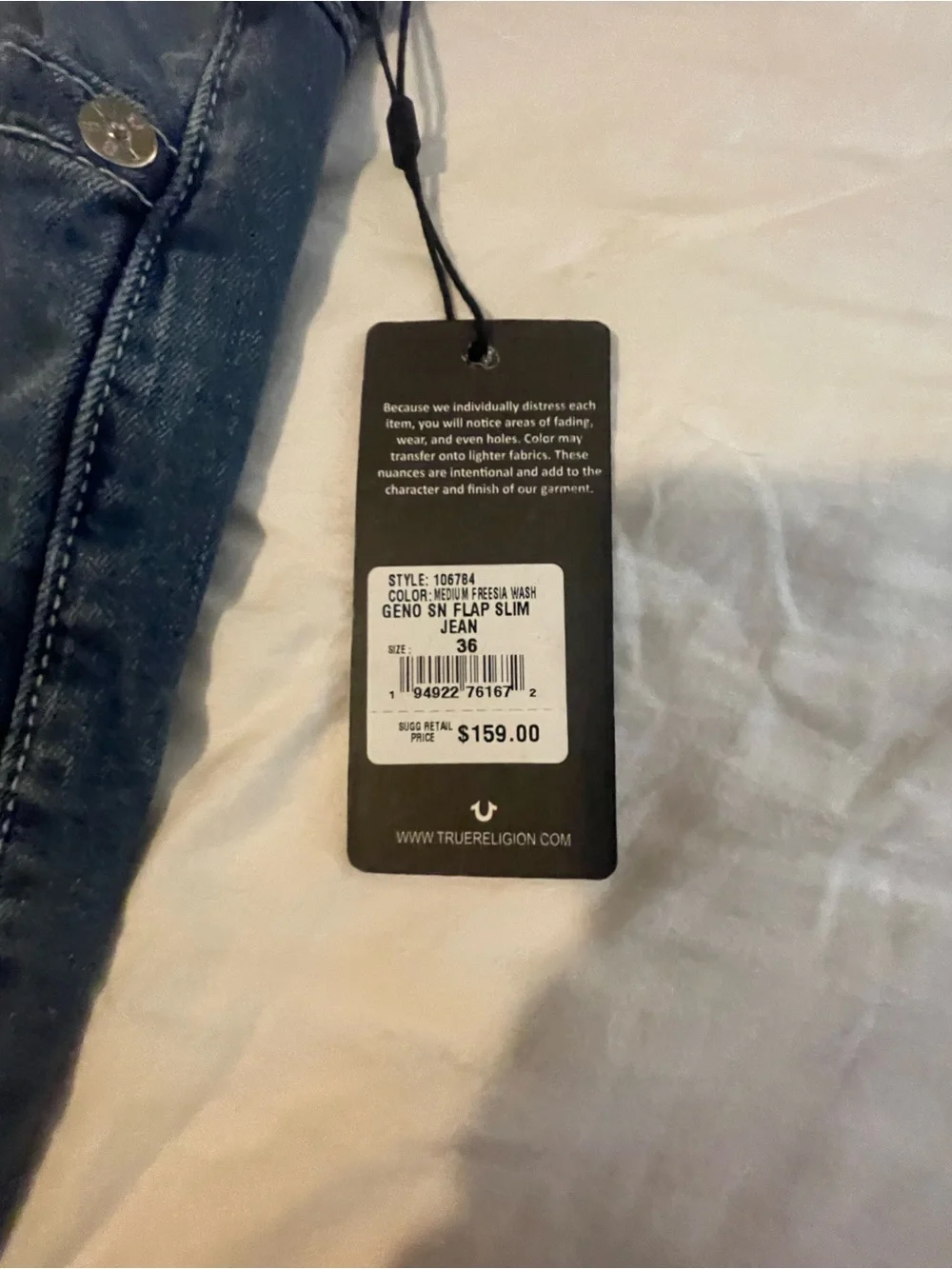 True Religion Men's Relaxed Slim Straight Jeans in Faded Blue Size 36